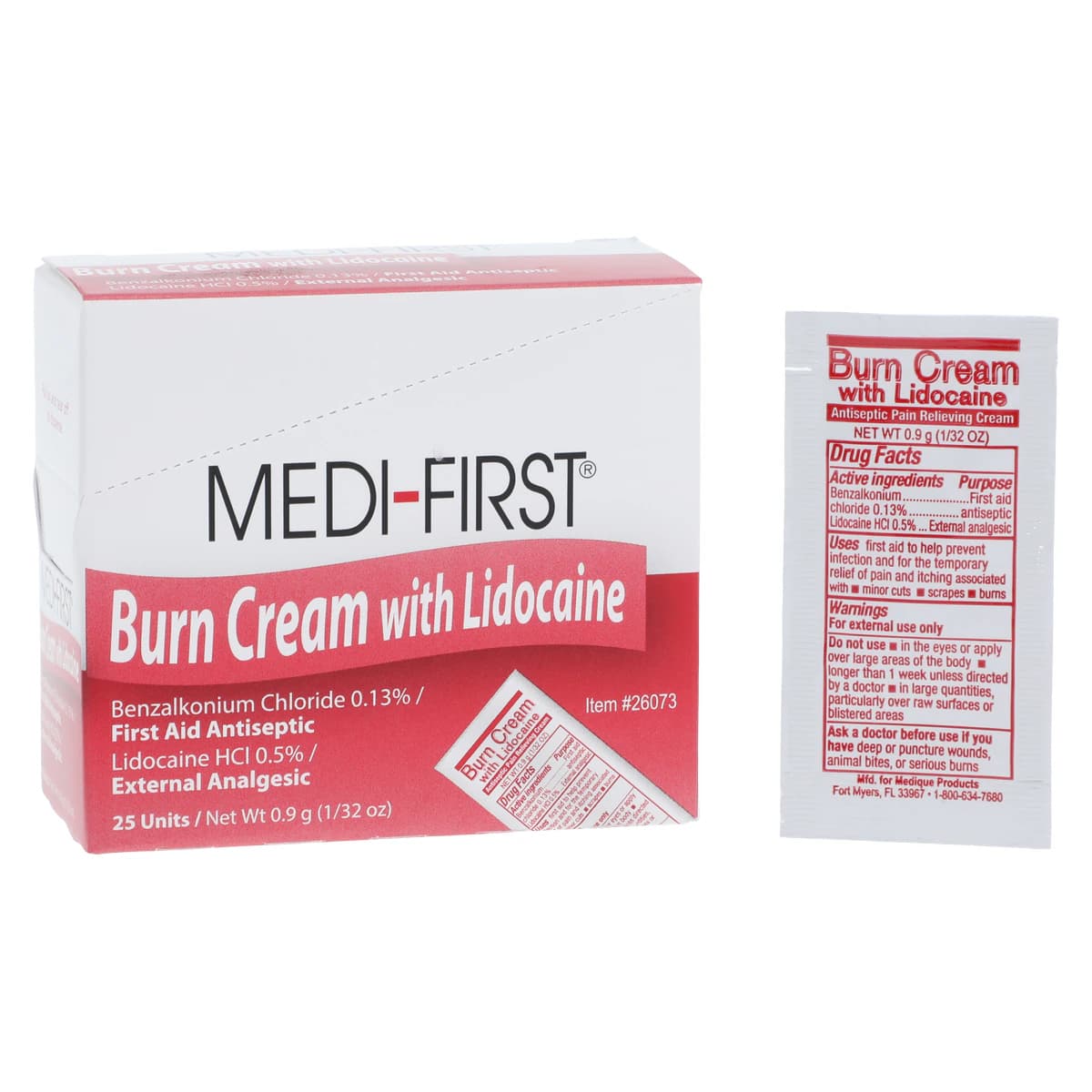 Medi-First Burn Cream with Lidocaine, 0.13% Benzalkonium Chloride / 0.5% Lidocaine, 0.9 g Unit Dose Packets, 25/Box thumbnail 2
