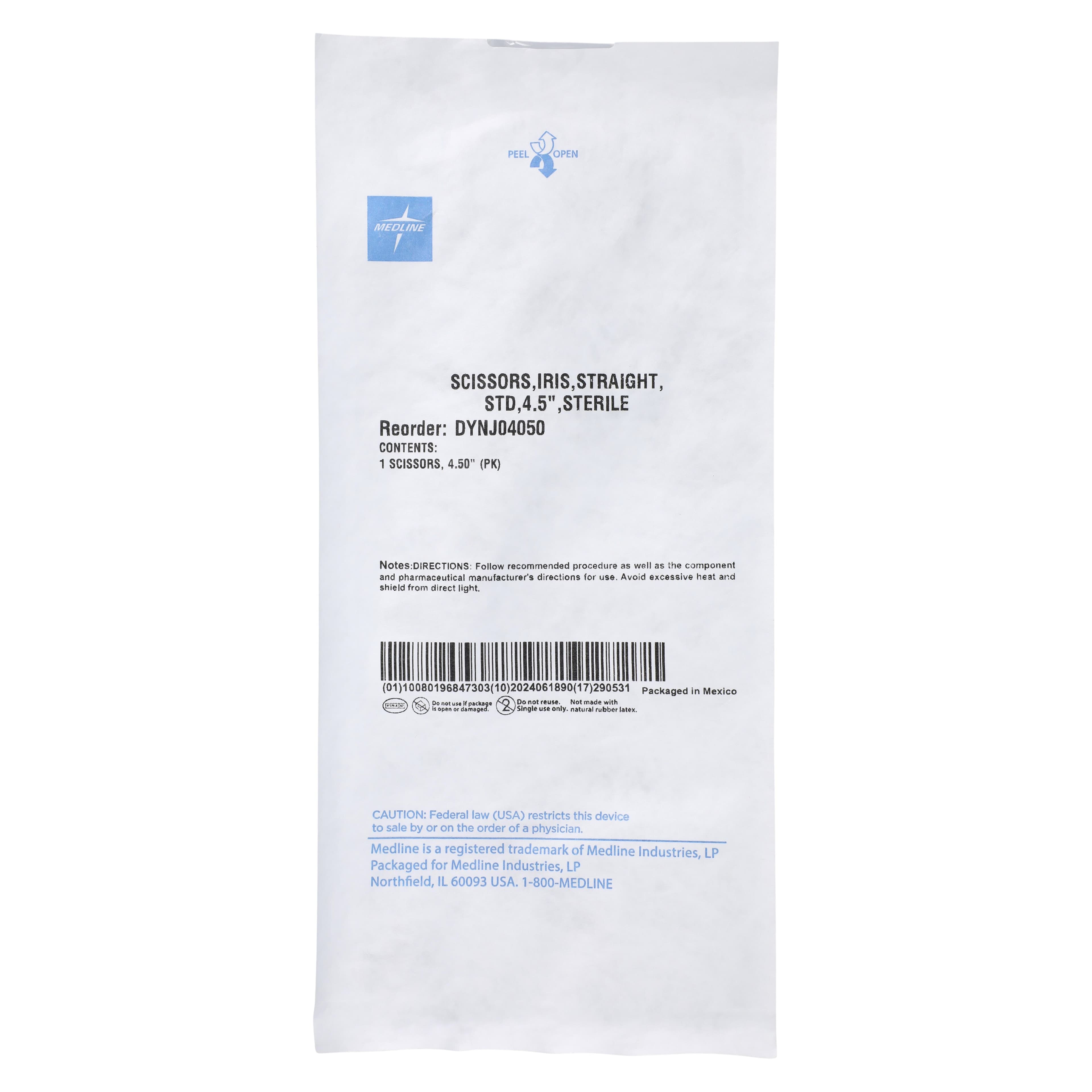 Medline Iris Surgical Scissors, Straight, 4-1/2", Stainless Steel, Sterile, Disposable, 50/Case thumbnail 3