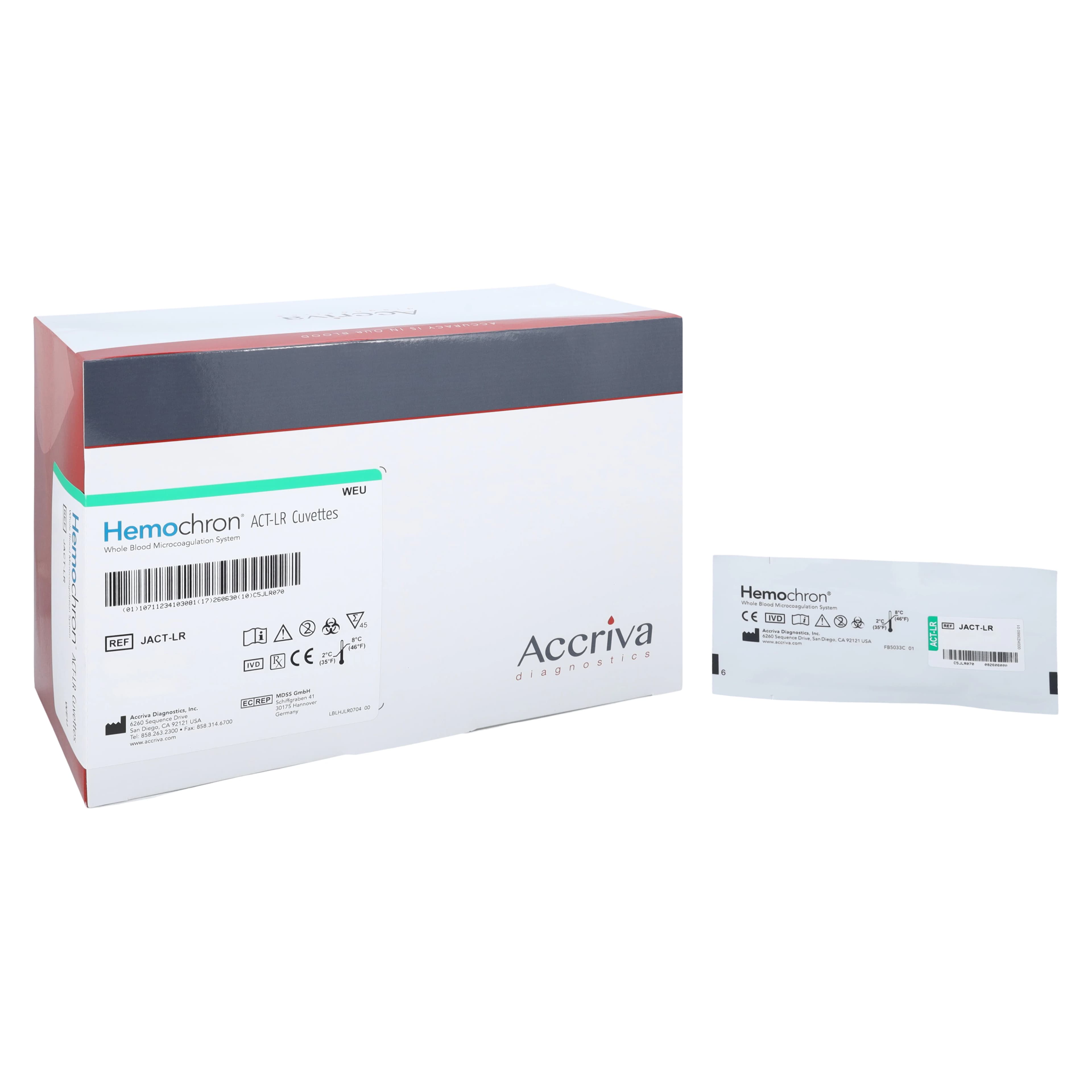 Accriva Diagnostics Hemochron Signature Elite Low Range Activated Clotting Time (ACT-LR) Test Cuvette, 45/Box - Cuvette ACT-Low Range Test - Image 1