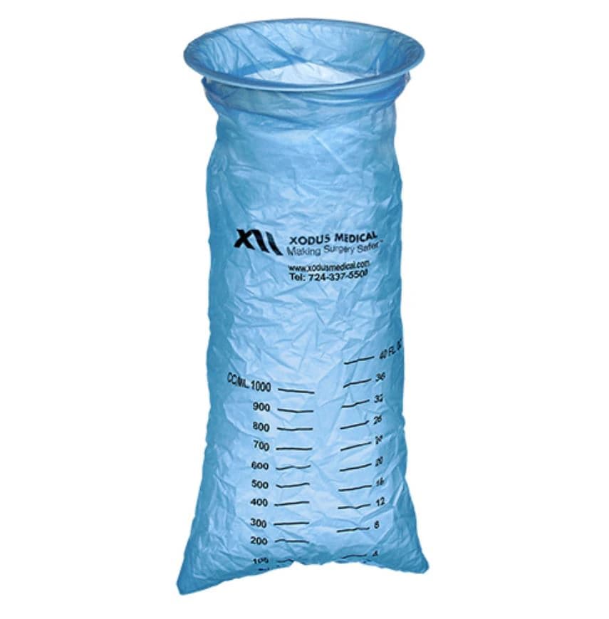 Xodus Medical Emesis Bag, Blue, 12" x 6-5/8", Twist Tie Closure, Plastic, Graduations, Non-Sterile, Disposable, Biodegradable, 144/Box - Emesis Bag Blue - Image 1