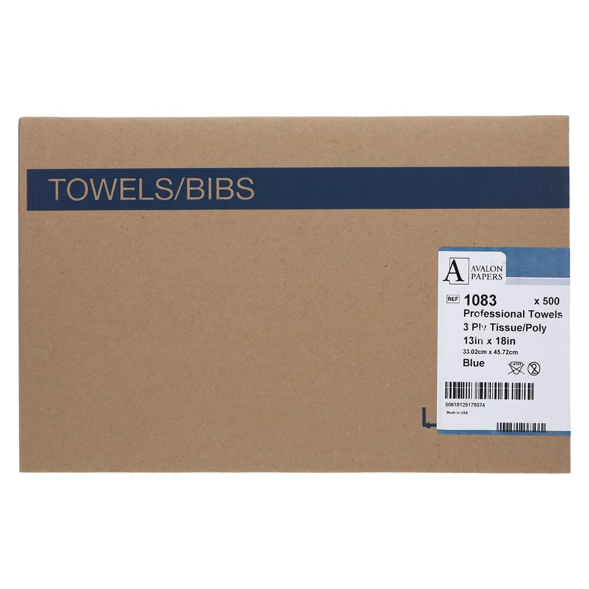 Avalon Patient Bibs, 3-Ply Tissue/Poly, 13" x 18", Blue, Disposable, 500/Case thumbnail 3