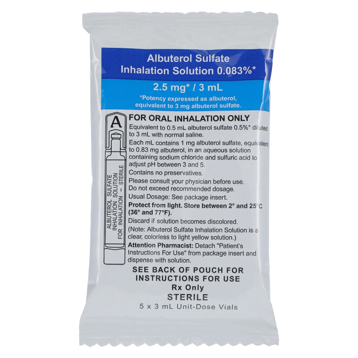 Albuterol Sulfate Inhalation Solution 0.083% PF, 3mL Vial, 60/Package thumbnail 3