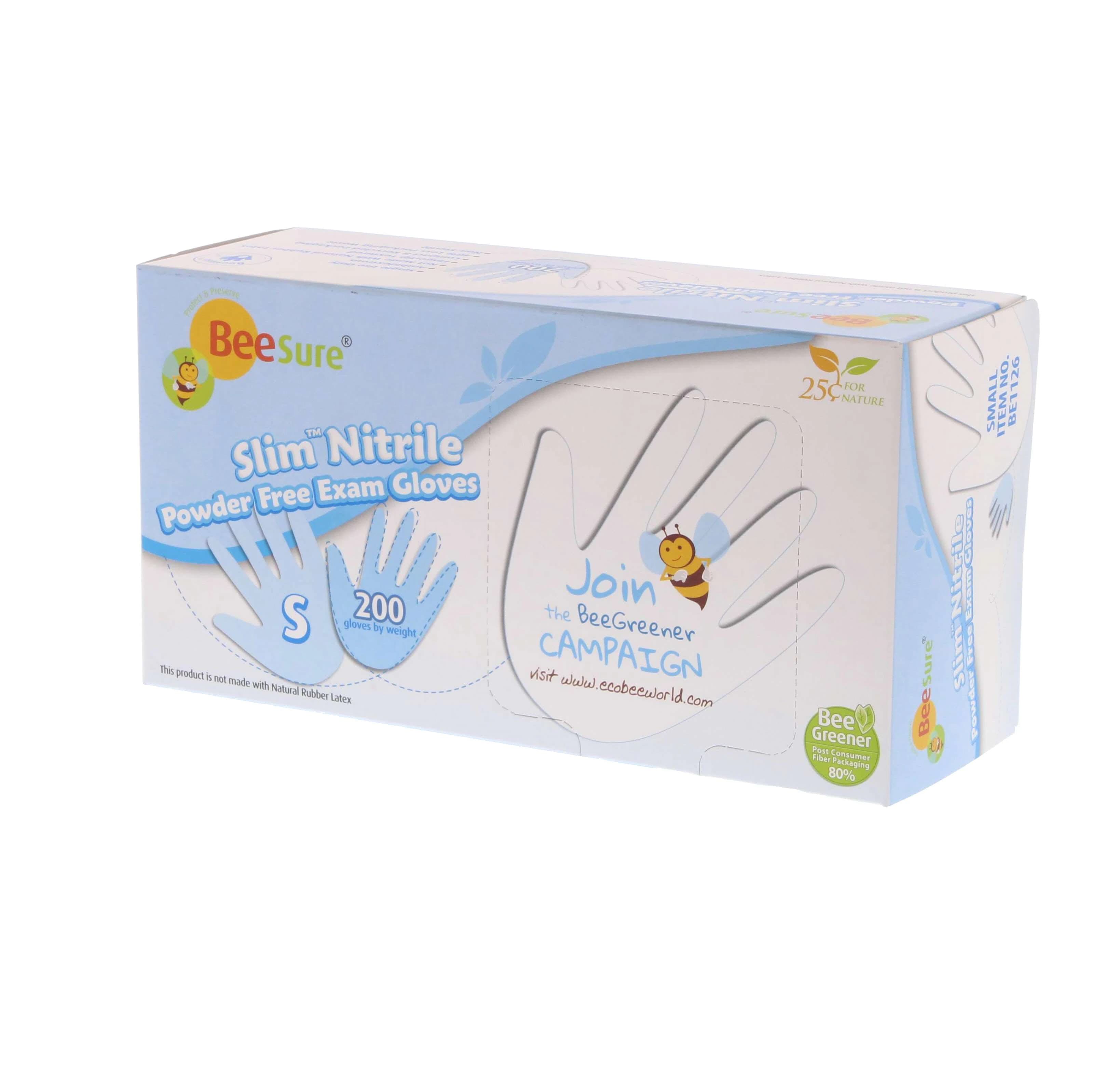 BeeSure Slim Nitrile Exam Gloves, Powder Free, Non-Sterile, Small, White, 200/Box, BE1126 thumbnail 2