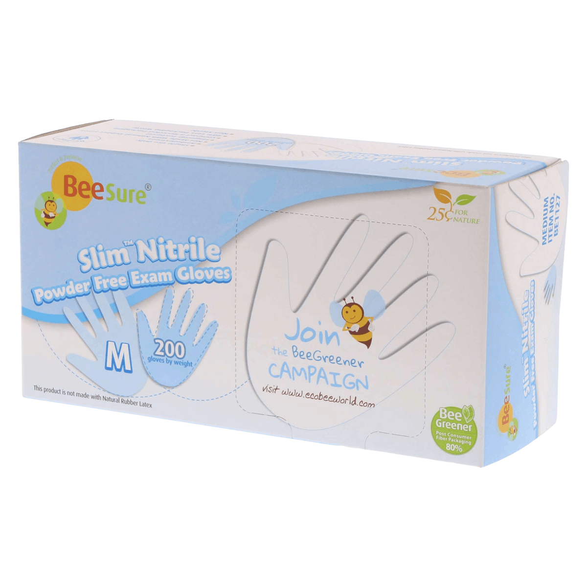 BeeSure Slim Nitrile Exam Gloves, Powder-Free, Non-Sterile, Medium, White, 200/Box, BE1127 thumbnail 2