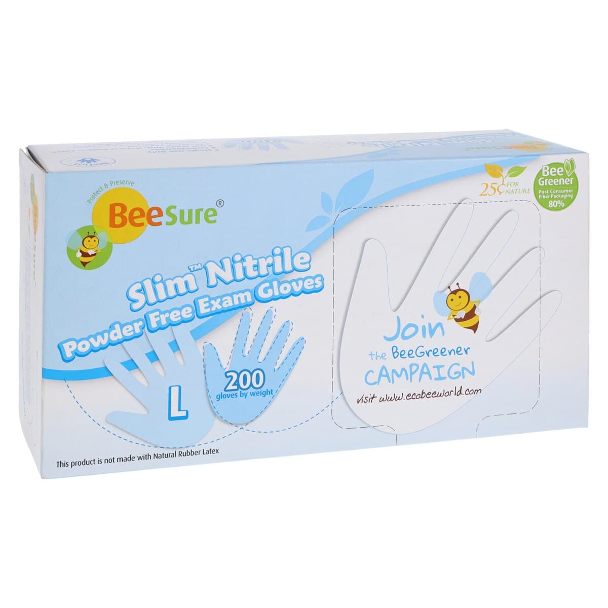 BeeSure Slim Nitrile Exam Gloves, Powder Free, Non-Sterile, Large, White, 200/Box, BE1128 thumbnail 5