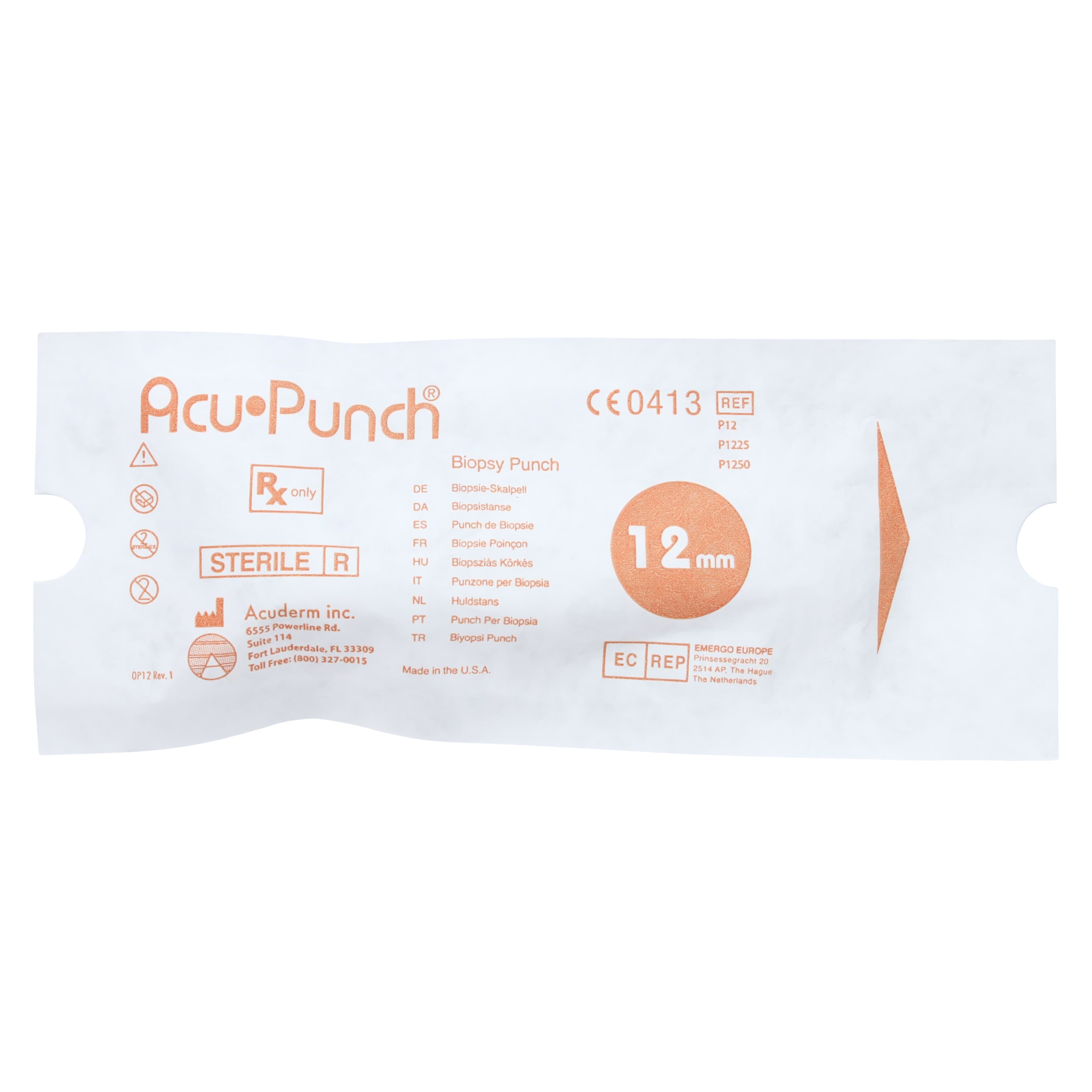 Acu-Punch Dermal Biopsy Punch, 12mm, Stainless Steel, Sterile, Disposable, 25/Box thumbnail 3