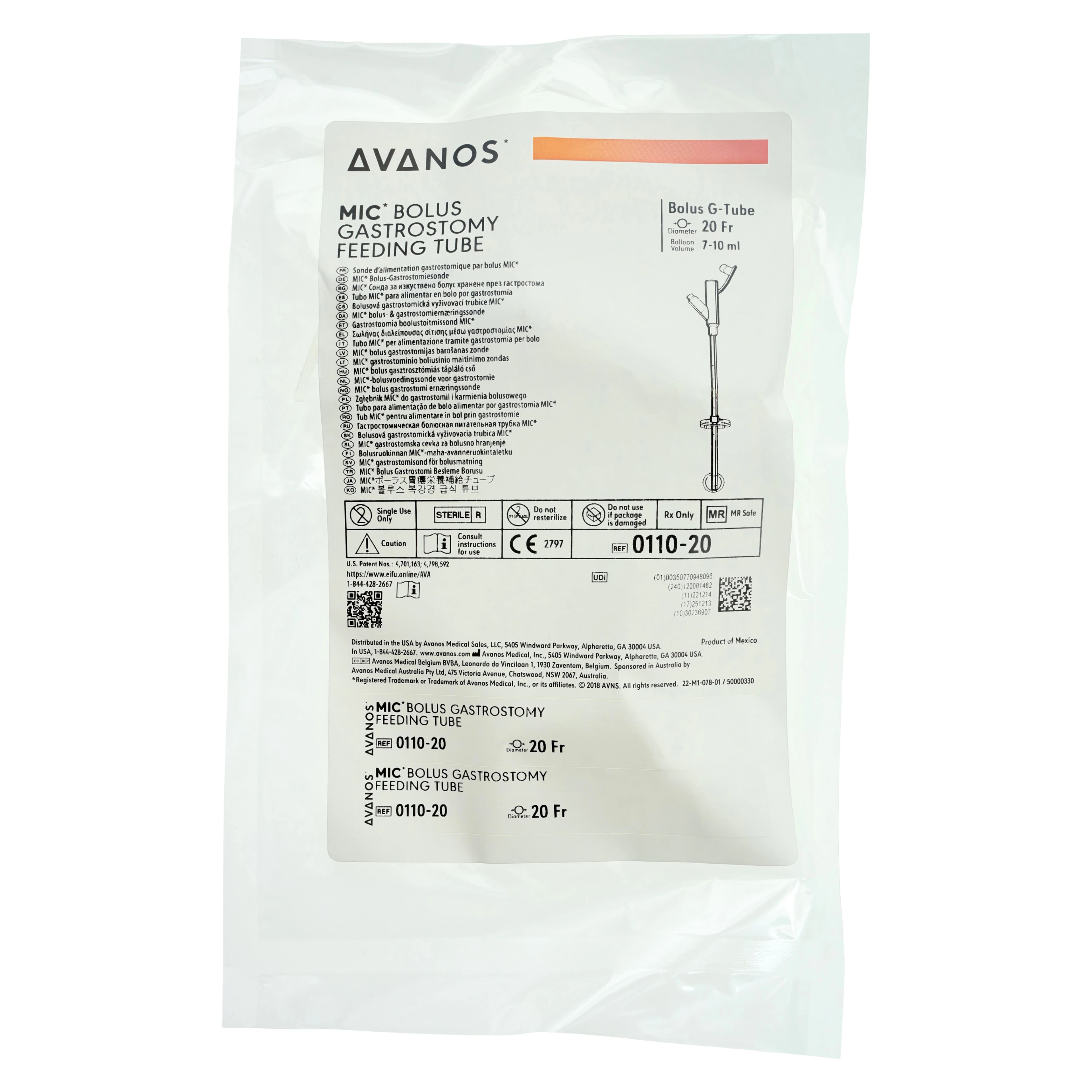MIC Gastrostomy Feeding Tube, 20 Fr, Bolus - Feeding Tube Bolus Gastro - Image 1