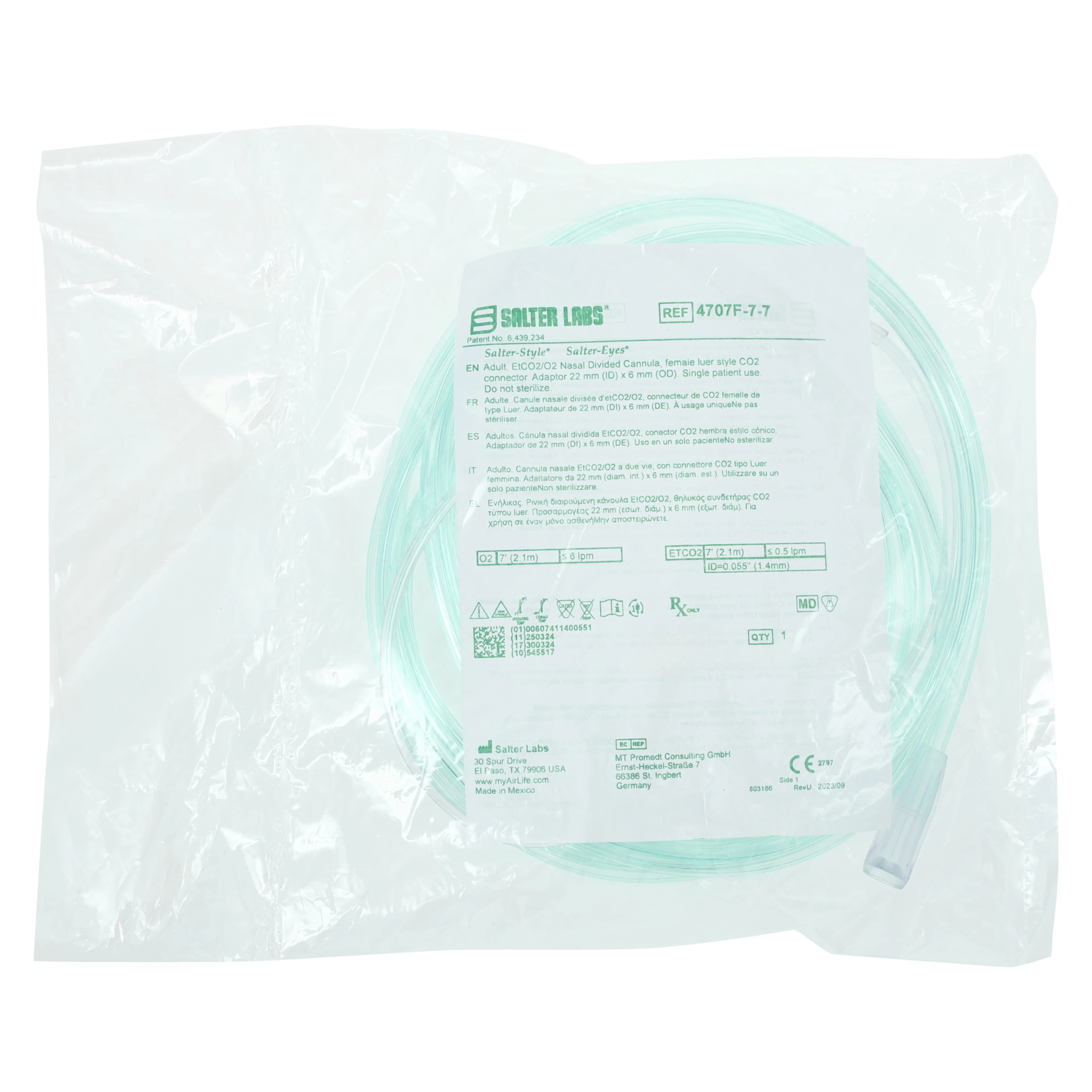 Sun Med Nasal EtCO2 Sampling Cannula with O2 Delivery, Adult, Curved Prong, Female Luer, 7 ft O2/7 ft CO2 Tubing, 25/Case, 4707F-7-7-25 thumbnail 5