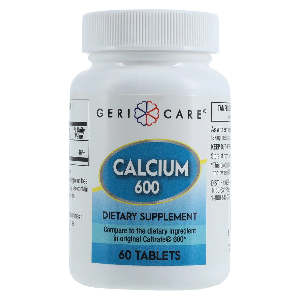 Geri-Care Calcium Carbonate Tablets, 600mg, 60/Bottle - Calcium Carbonate Tablets - Image 1