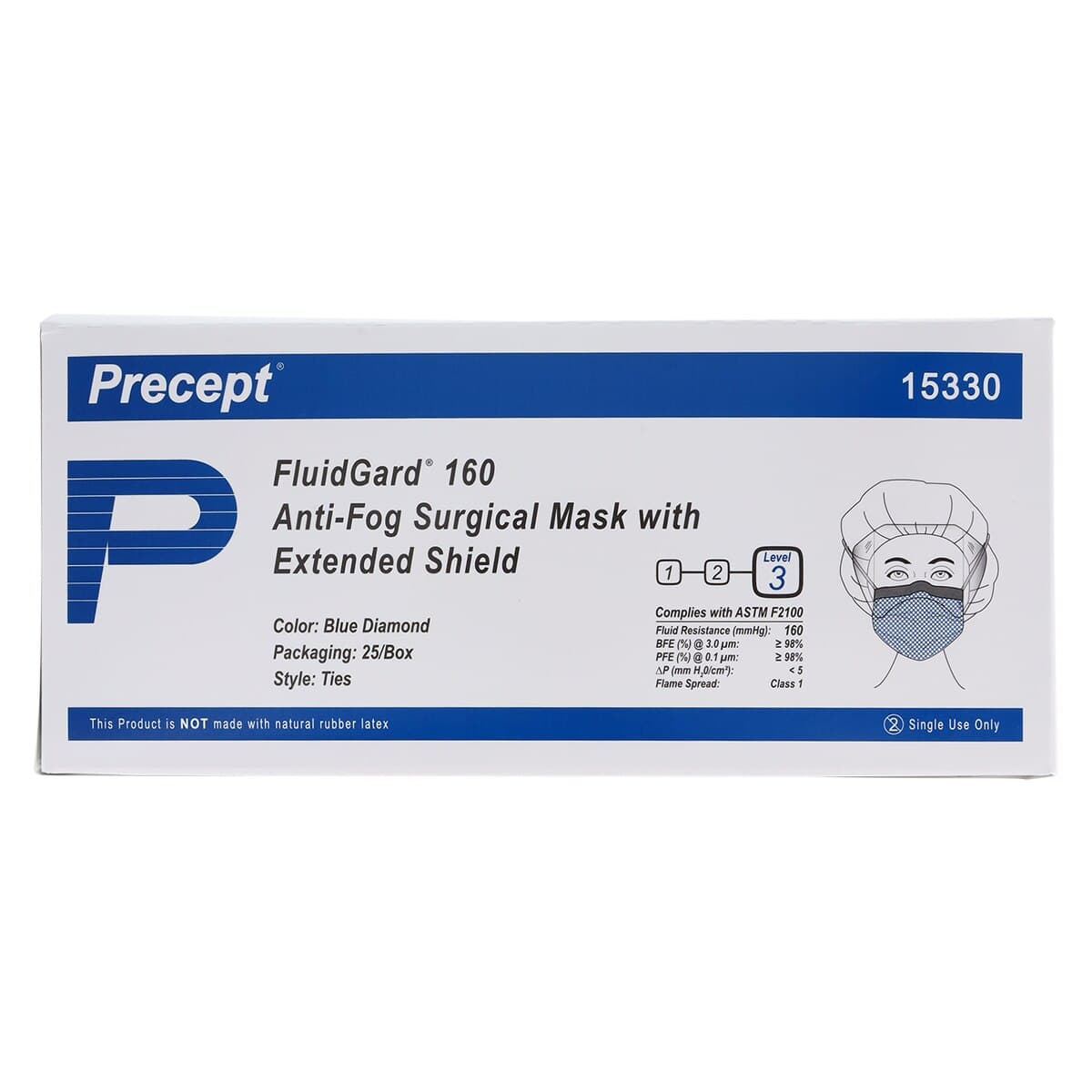 Aspen Surgical FluidGard Surgical Mask, Anti-Fog, ASTM Level 3, Blue Diamond, Latex-Free, 100/Case thumbnail 3