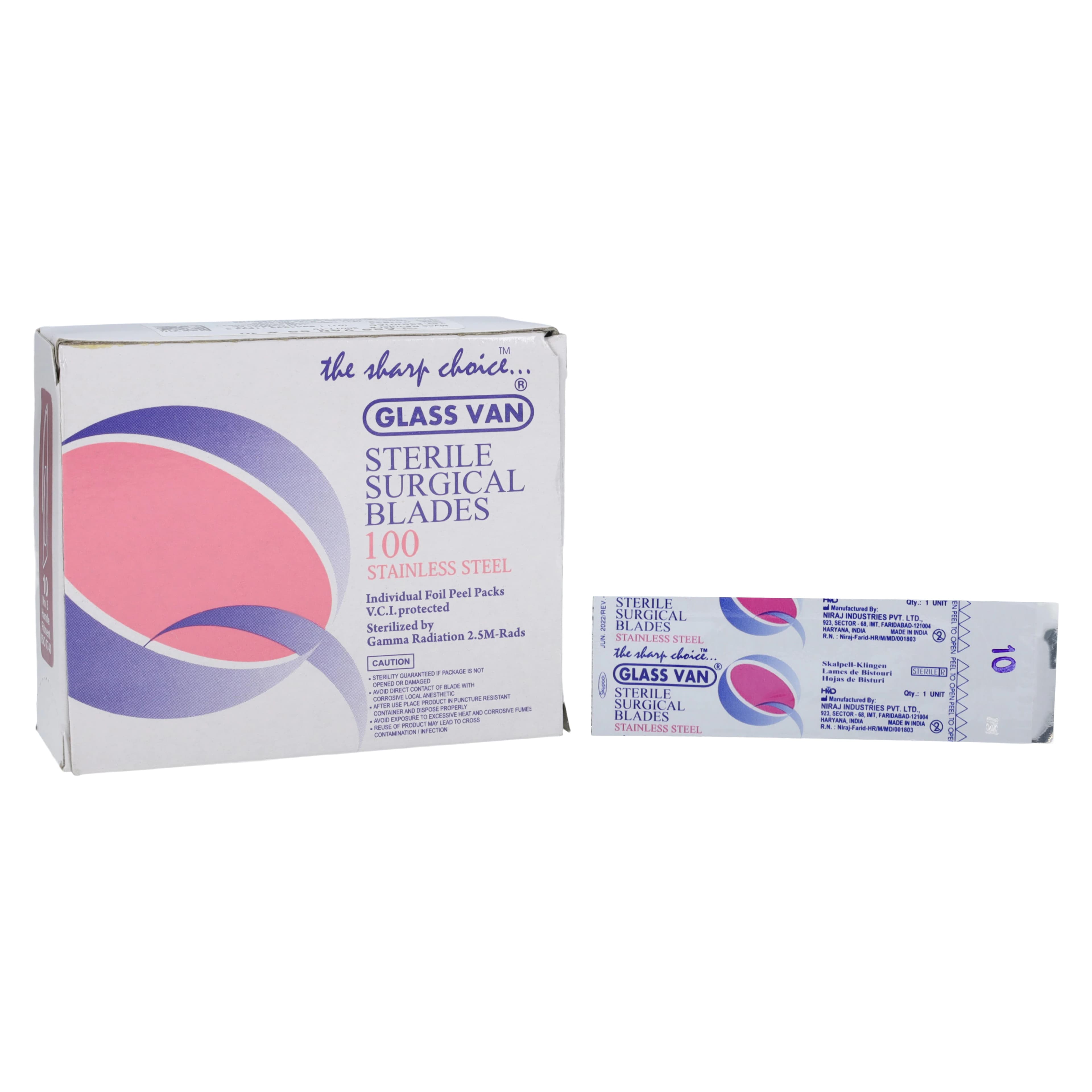 Myco Medical Glassvan Stainless Steel Surgical Blade #10, Sterile, 100/Box, 3001T-10 - MYCO GLASSVAN SURGERY BLADES 3001T-10 - Image 1