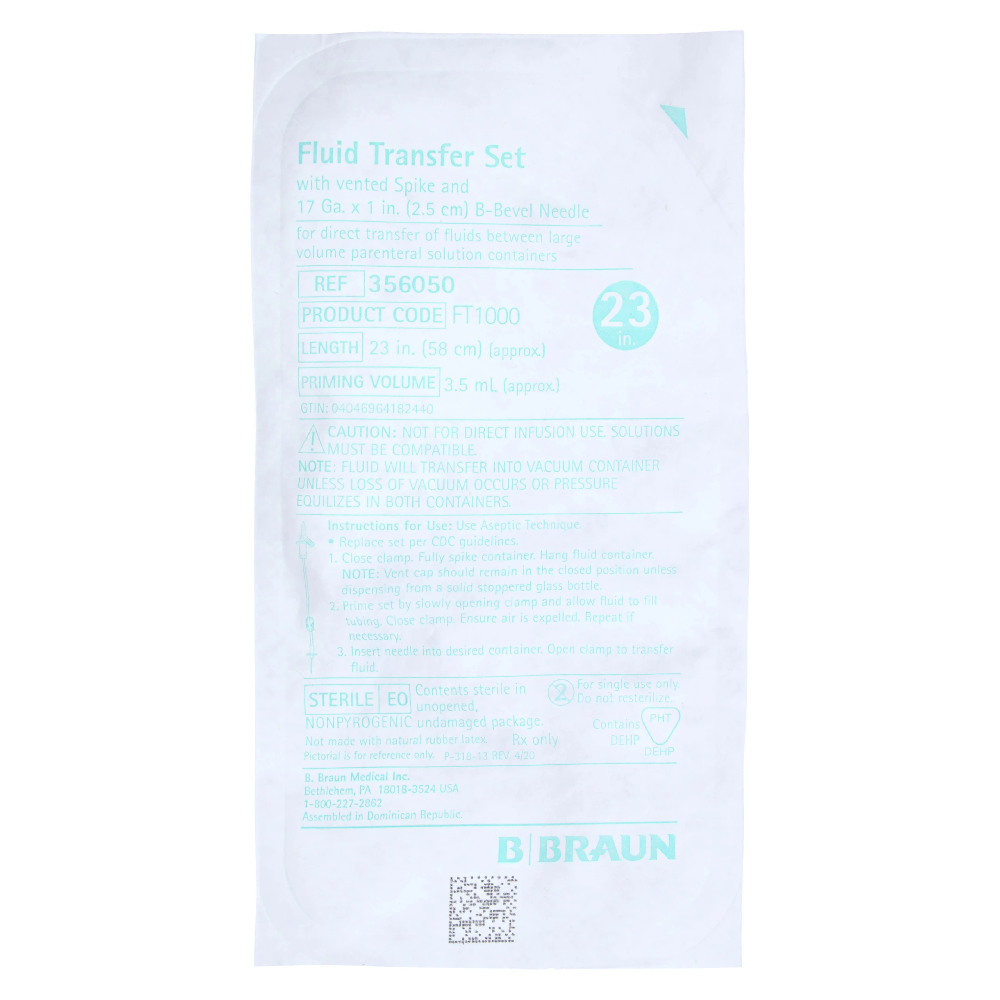 B. Braun Fluid Transfer Set, 17 Gauge x 1", 24" Tubing, Vented Spike with Gripping Flange, On/Off Clamp, Sterile, 50/Case - Fluid Transfer Set w/o Filter - Image 1