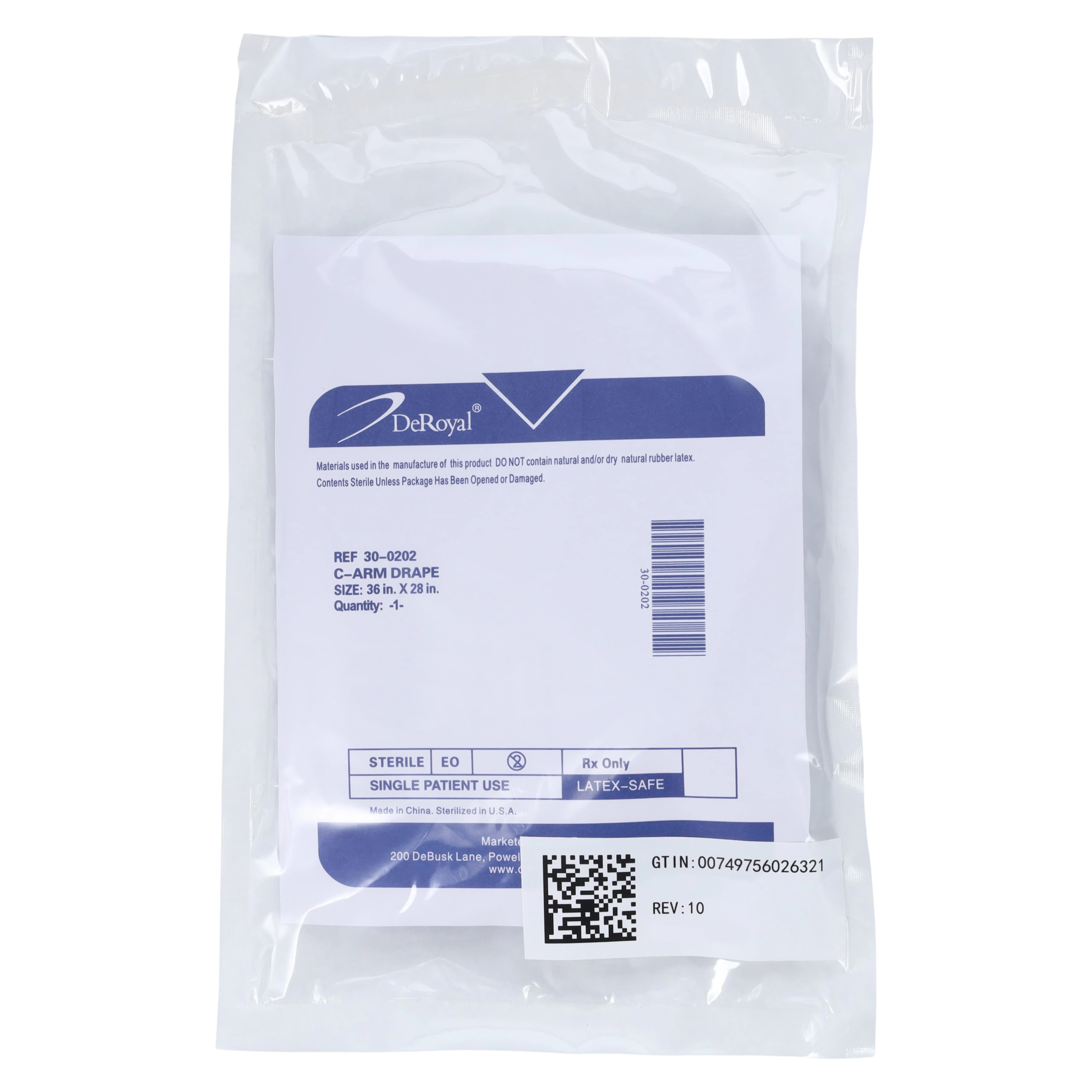 DeRoyal Sterile C-Arm Drape, Clear, 36" x 28" - Drape C-Arm 36"x28" - Image 1