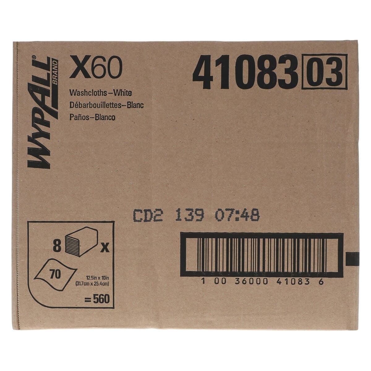 Kimberly-Clark Professional Wypall X60 Dry Washcloth, Disposable Hydroknit, 10 in x 12.5 in, White, 70 per Pack, 8 Packs per Case thumbnail 2