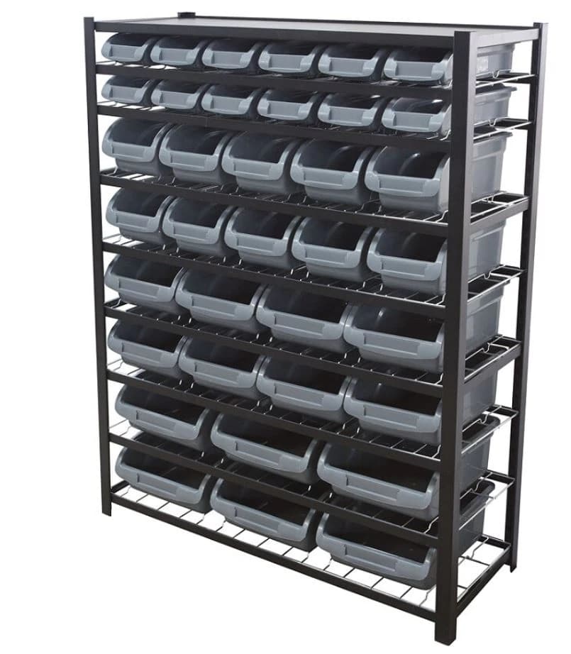 Edsal Bin Storage Rack, 36 Bins, 57" x 44" x 16", Black - Rack Storage 36Bins 57x44x16" - Image 1