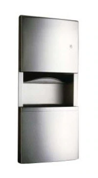 Bobrick Contura Series Paper Towel Dispenser/Waste Receptacle, Satin Finish Stainless Steel, 350 C-Fold/475 Multifold, Tumbler Lock - Dispenser Paper Towel Combo w/ - Image 1