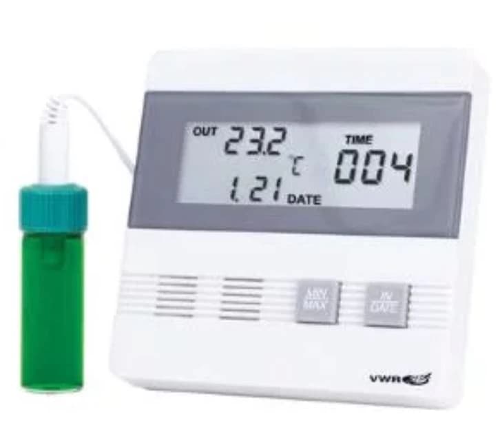 Traceable Laboratory Thermometer, ABS Plastic, -40 to 80°C, Sealed Bottle Probe, Min/Max Memory, LCD, ISO 17025/A2LA/NIST Certified - Thermometer Trace Time/Date - Image 1