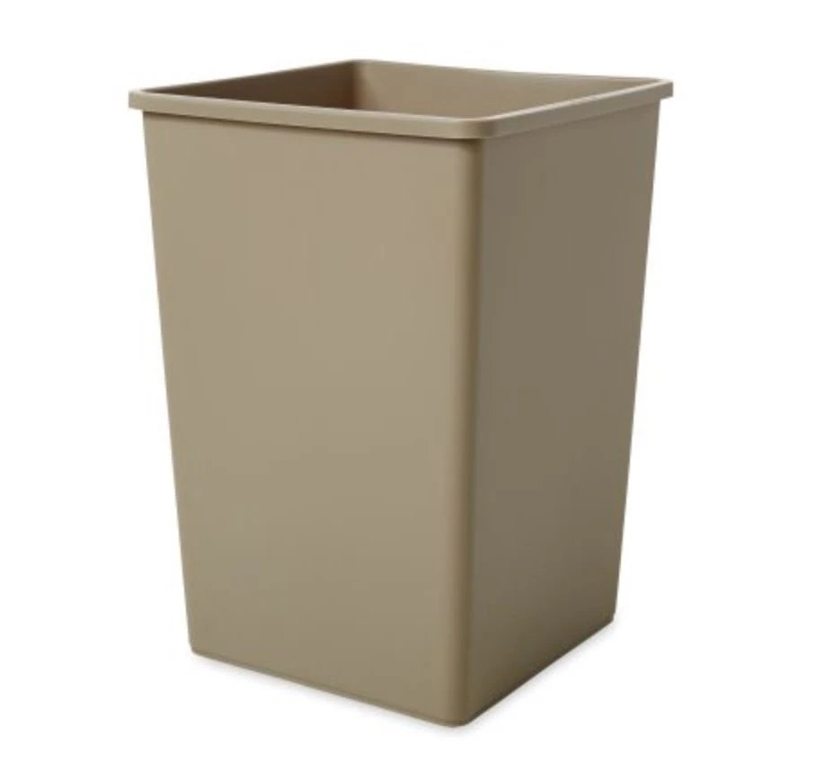 Rubbermaid Untouchable Square Trash Can, 35 gal, Beige, No Lid, 4/Case - Container Untouchable Square - Image 1