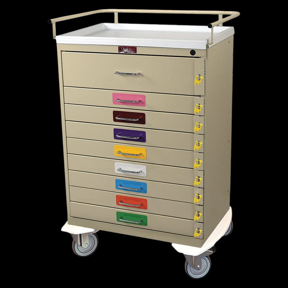 Harloff Manufacturing Classic Crash Cart, 9 Drawer, Steel, 44-1/2" x 32" x 22" - Cart Crash 9 Drawer Steel - Image 1
