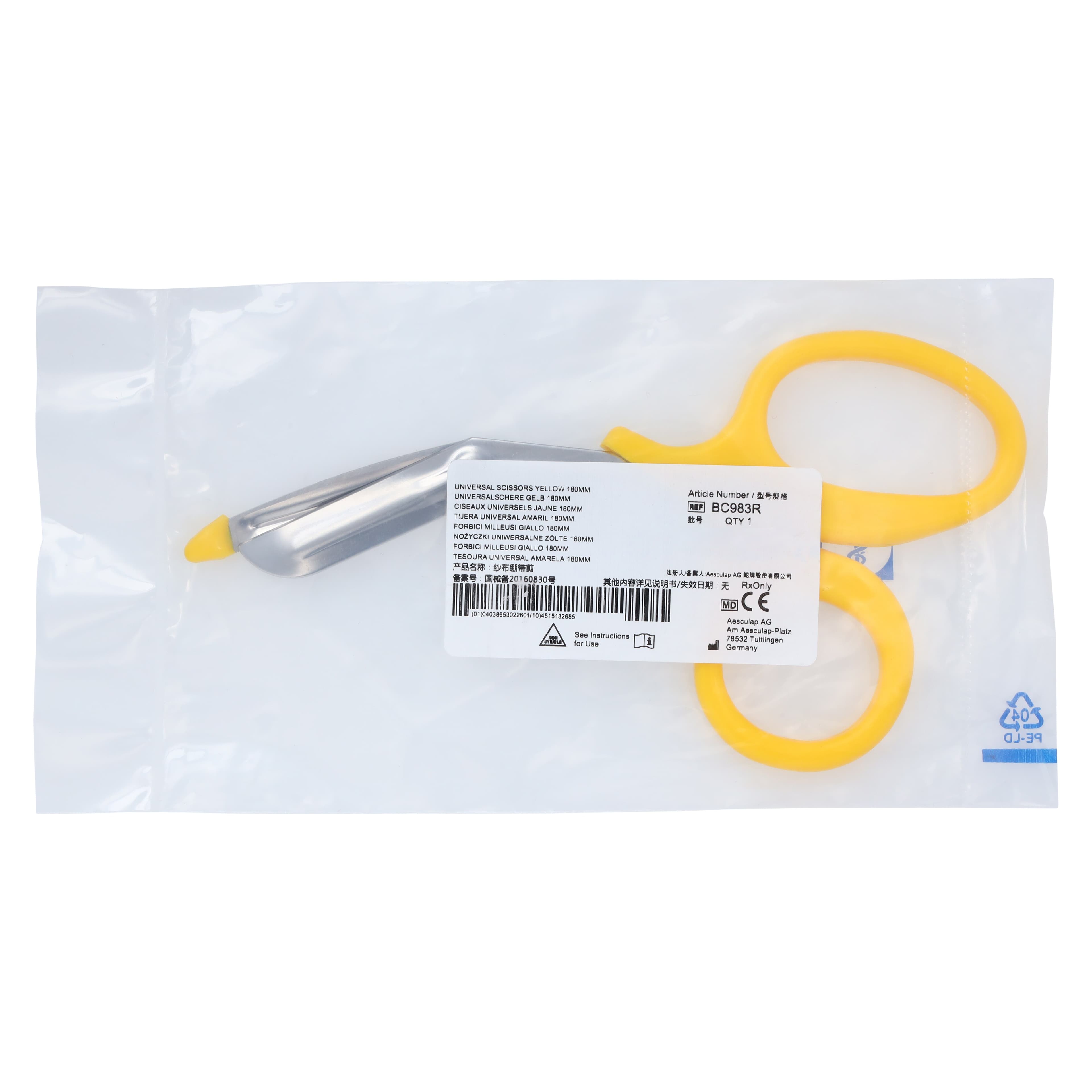 Aesculap Bandage Scissors, Angled 7" (180mm), Stainless Steel with Nylon Tip, Non-Sterile, Reusable, Each thumbnail 2