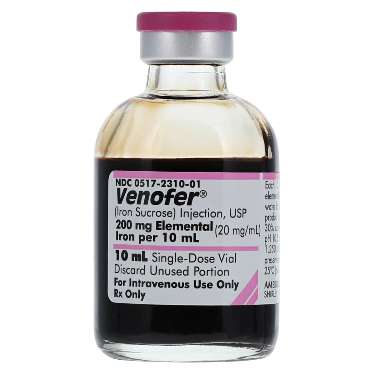 Venofer (Iron Sucrose) Injection, 20 mg/mL, 10 mL Single-Dose Vial, 5/Package thumbnail 3