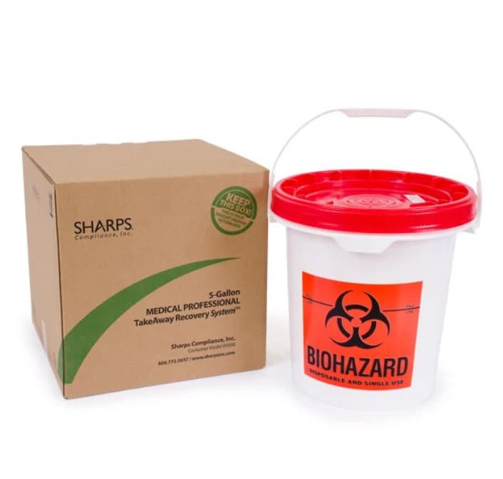 Sharps Compliance TakeAway Sharps Mailer System, 5 Gallon, Red/White, 13-1/4 x 13-1/4 x 16-1/4 in, Plastic, Each - Container Sharps Take-Away Sys - Image 1