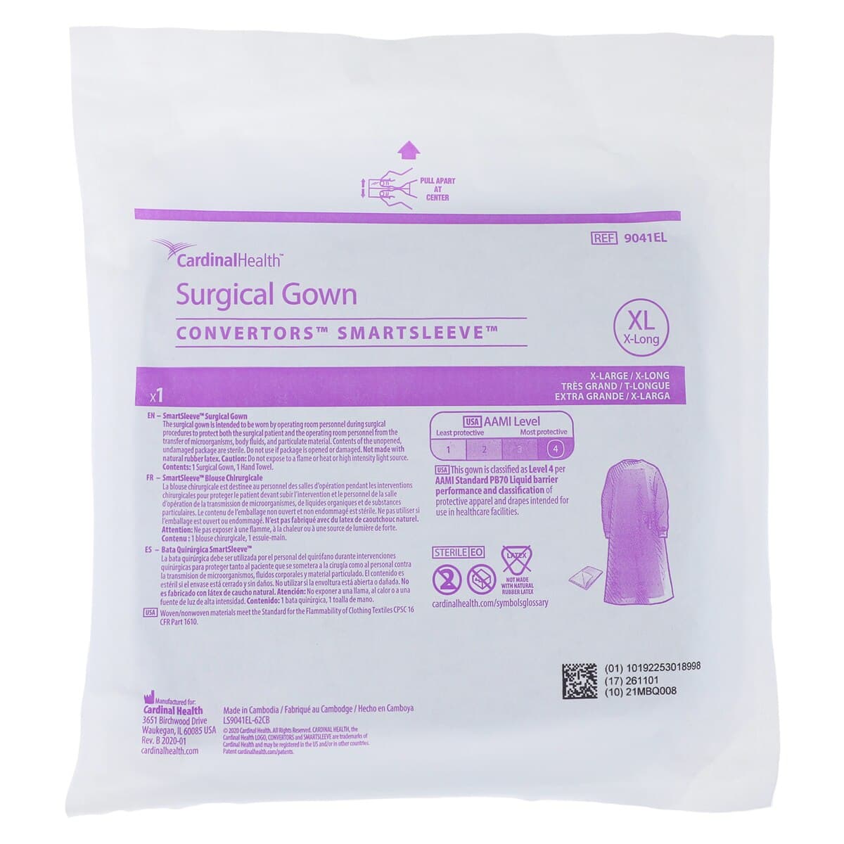 Cardinal SmartSleeve Surgical Gown, AAMI Level 4, Reinforced Poly, X-Large/X-Long, Sterile, 20/Case thumbnail 6