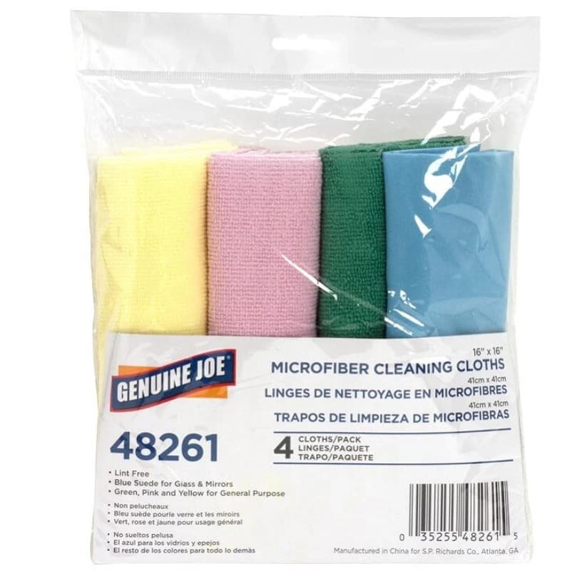 Genuine Joe Microfiber Cleaning Cloths, 16x16", 4/Box - Cloths Clean Microfiber 16x16" - Image 1