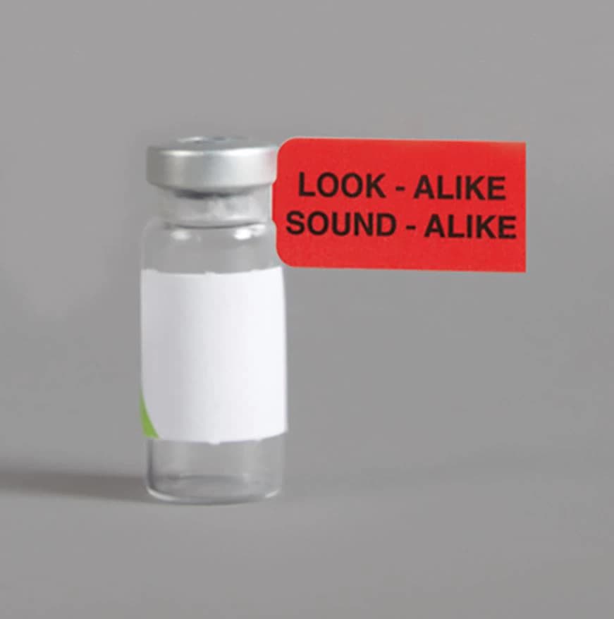 Health Care Logistics Look-Alike/Sound-Alike Medication Label Flags, Red, English, 3-7/8" x 3/4", 2000/Box - Label Flag Look/Sound Alike - Image 1