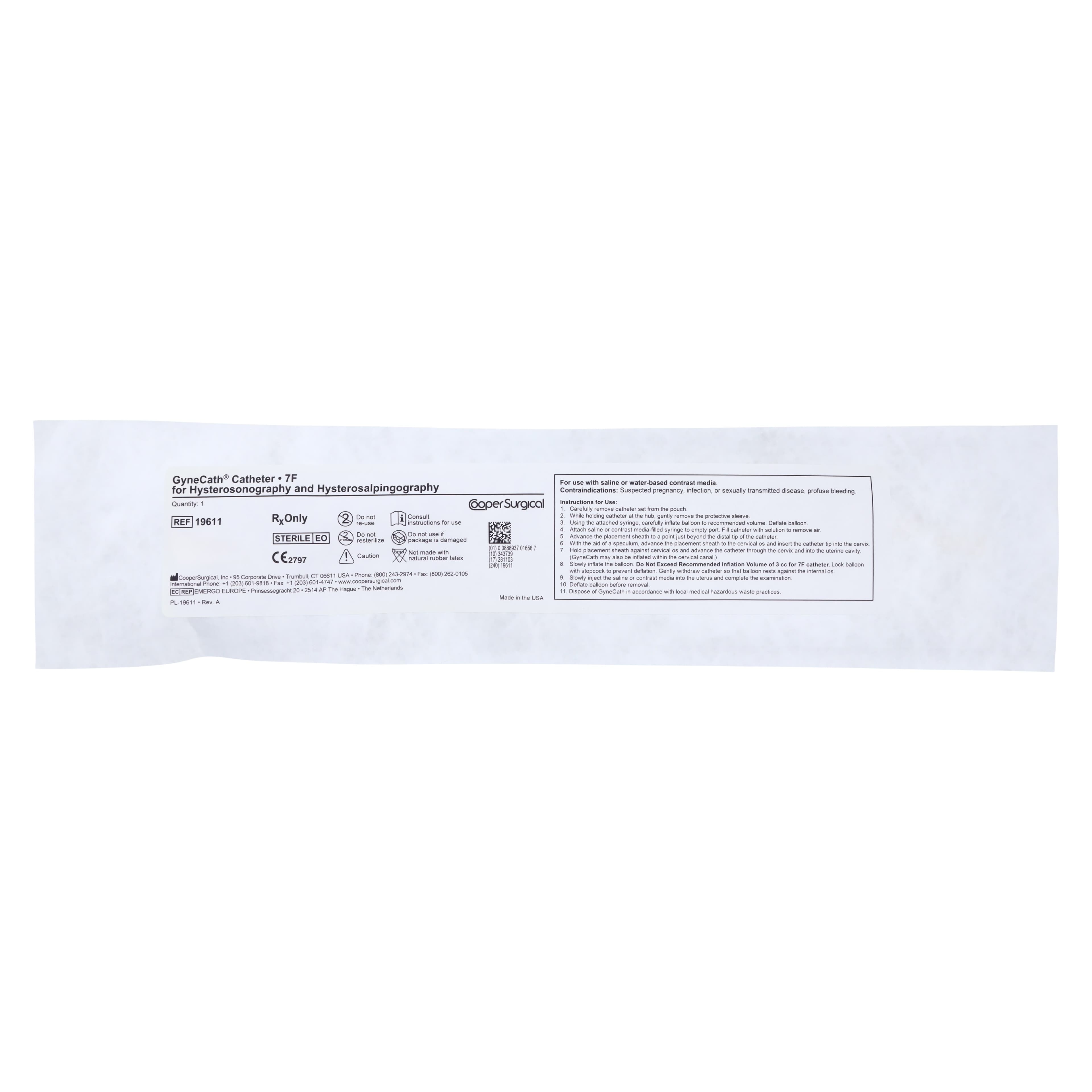 CooperSurgical GyneCath HSG Catheter, 7Fr, 3cc Balloon, Plastic Distal Tip thumbnail 2