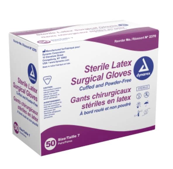 Dynarex Latex Surgical Gloves, Powder-Free, Sterile, Size 7.0, 50/Bx, #2370 - Latex Surgical Gloves Size 7.0 (50) - Image 1