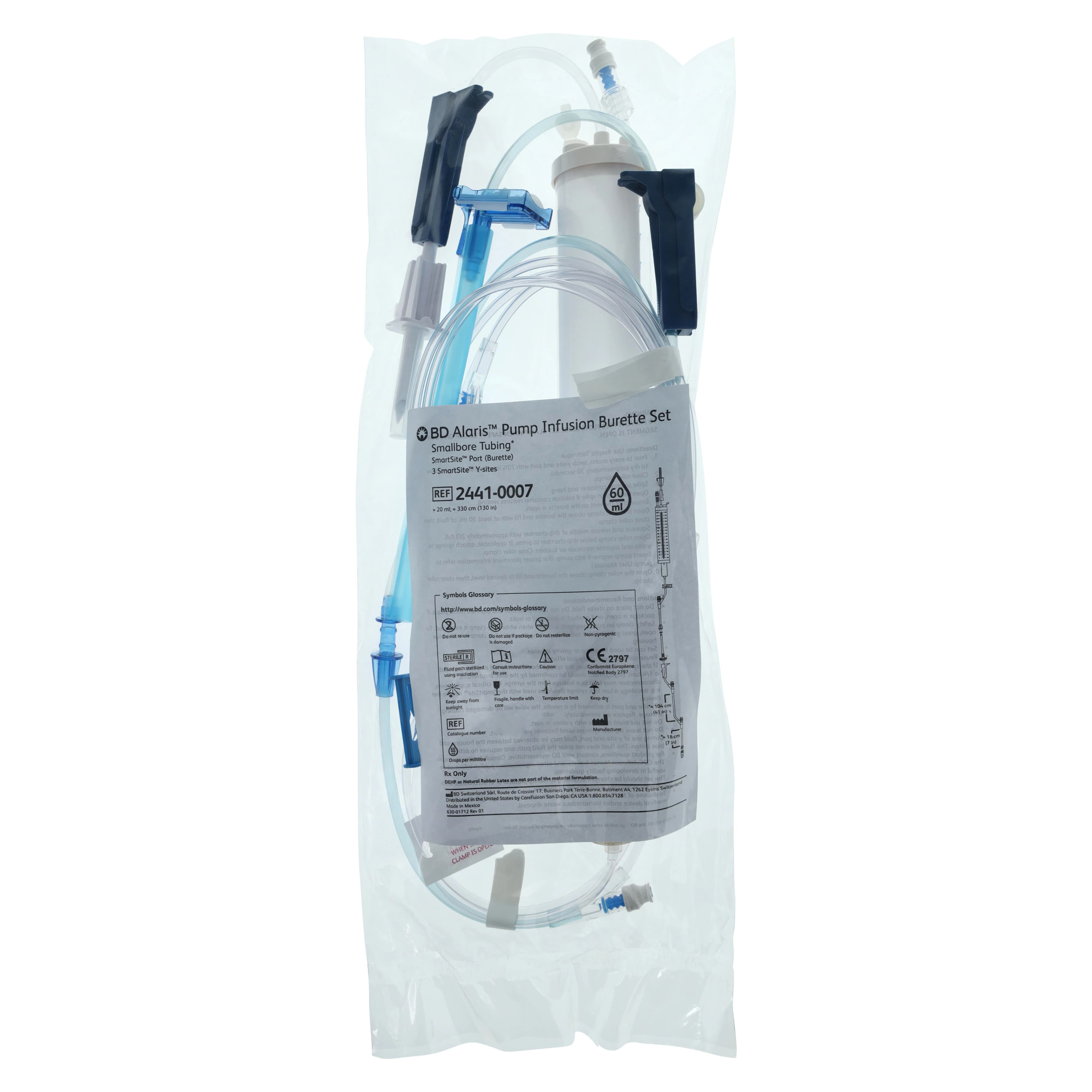 Alaris Gemini Pump Module Set, Needleless SmartSite Valve Y Port, 60 Drops/mL, Priming Volume 21mL, 130" Tubing, 2-Piece Male Luer Lock, 10/Case - Burette SmartSite Infusion w/ - Image 1