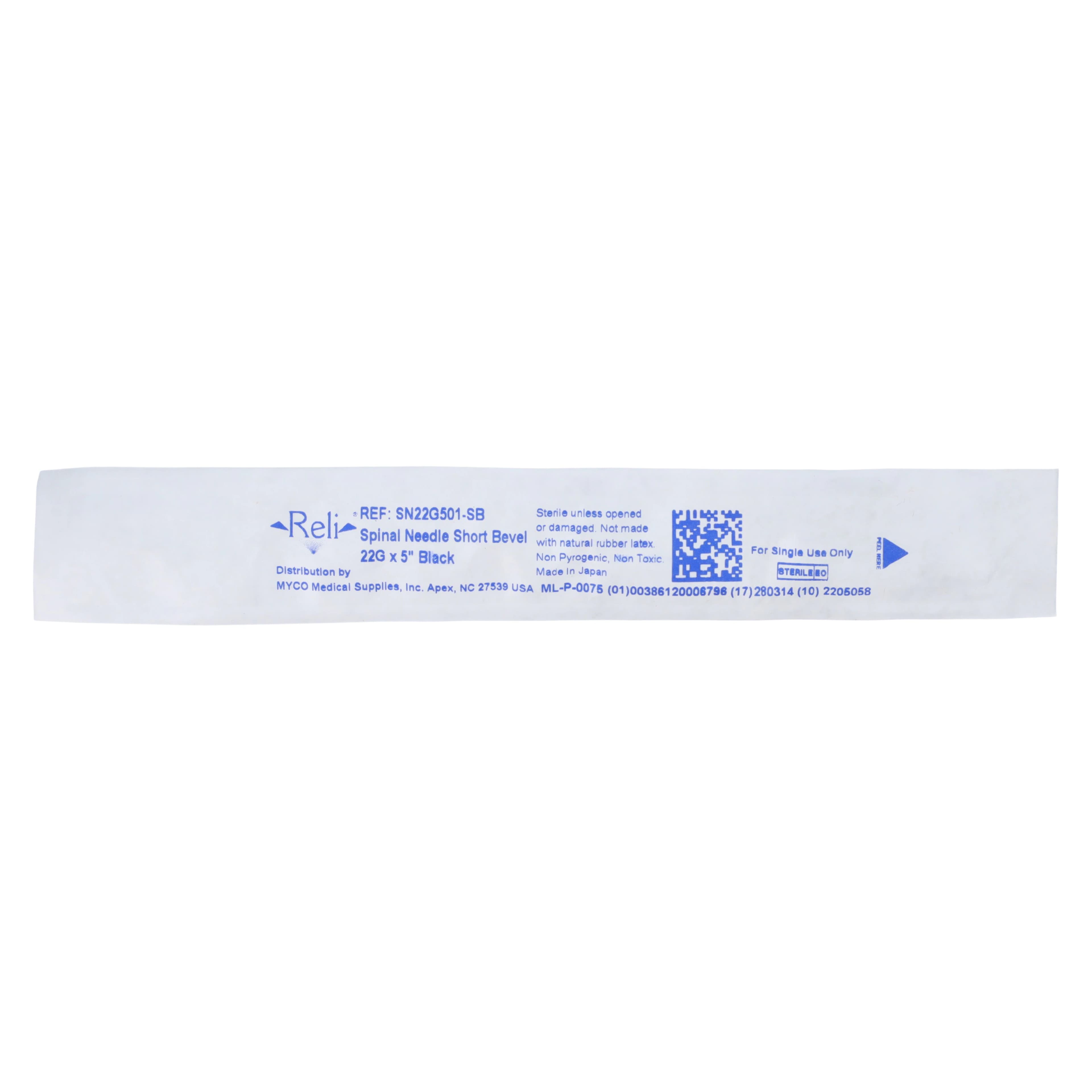 Myco Medical Quincke Spinal Needle, 22G x 5", Short Bevel, Sterile, 25/Bx thumbnail 5