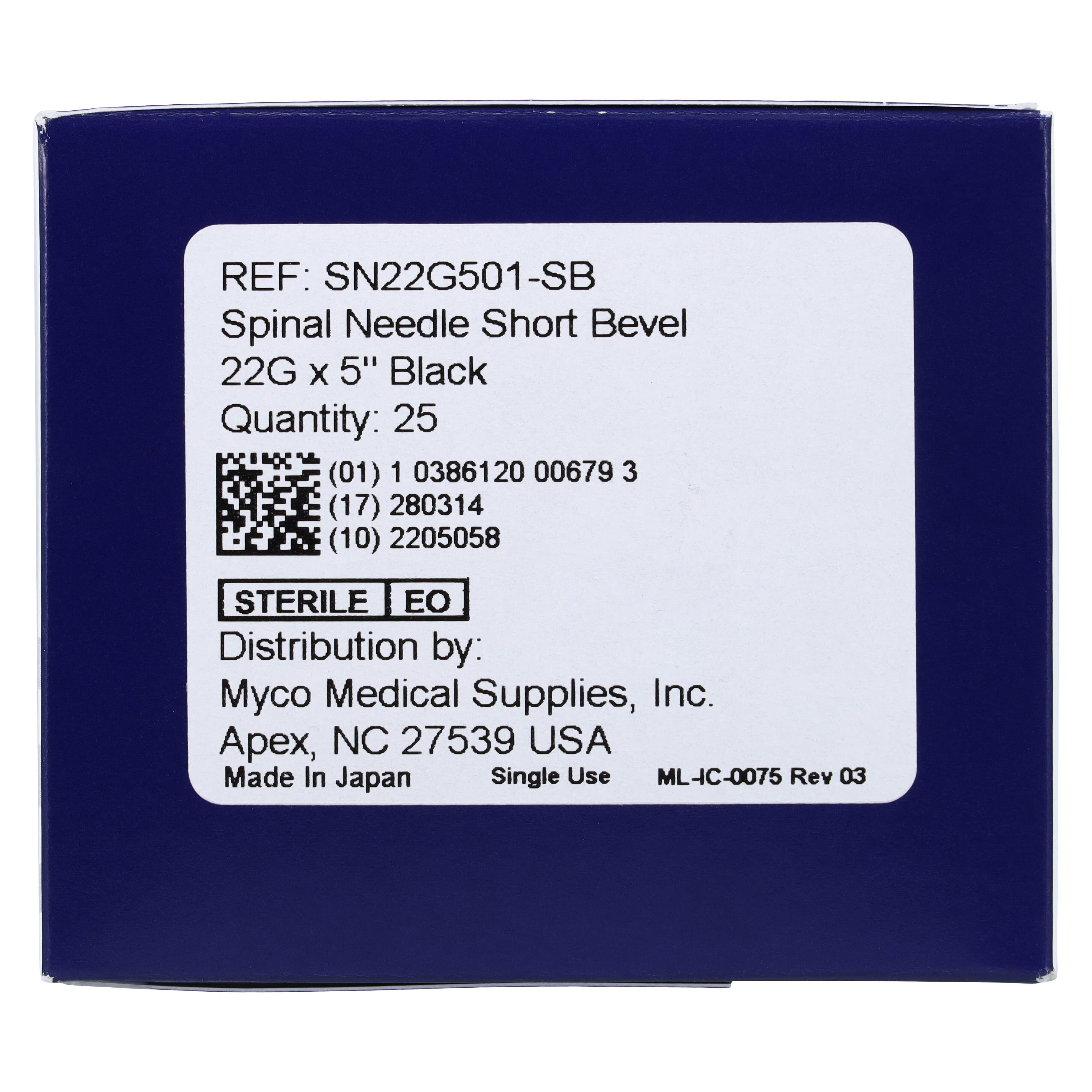Myco Medical Quincke Spinal Needle, 22G x 5", Short Bevel, Sterile, 25/Bx thumbnail 6