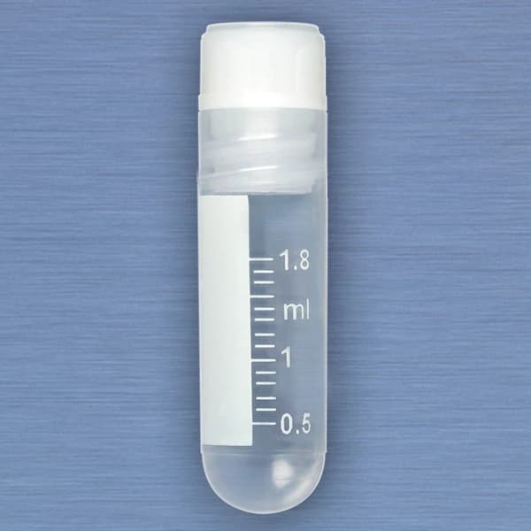 Globe Scientific CryoClear Cryogenic Vial, Polypropylene, 2mL, Attached Screw Cap, Internal Threads, Round Bottom, Sterile, 500/Case - Tube CryoClear PP Intnl Thrd - Image 1
