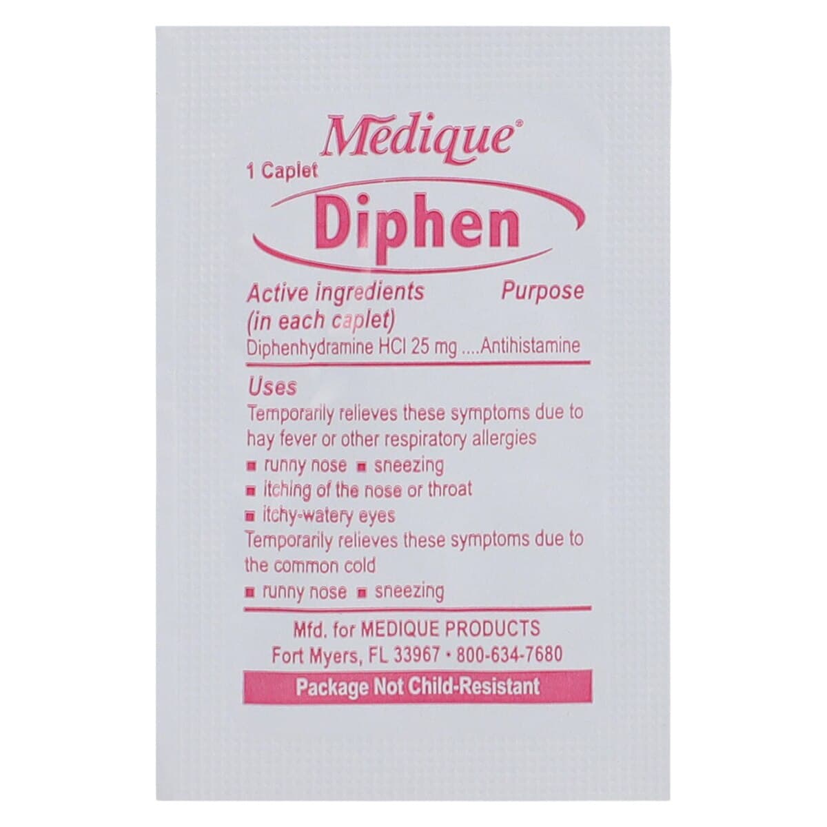 Medique Diphenhydramine HCL 25mg Caplets, Allergy Relief, Unit Dose Packets, 200/Box thumbnail 3