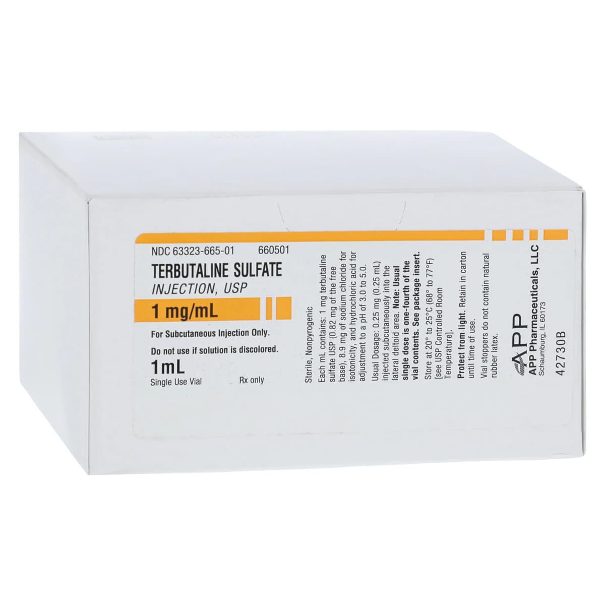 Terbutaline Sulfate Injection, 1 mg/mL, Preservative-Free, Single-Dose Vial, 1 mL, 25/Package - Terbutaline Sulf Inj 1mL - Image 1