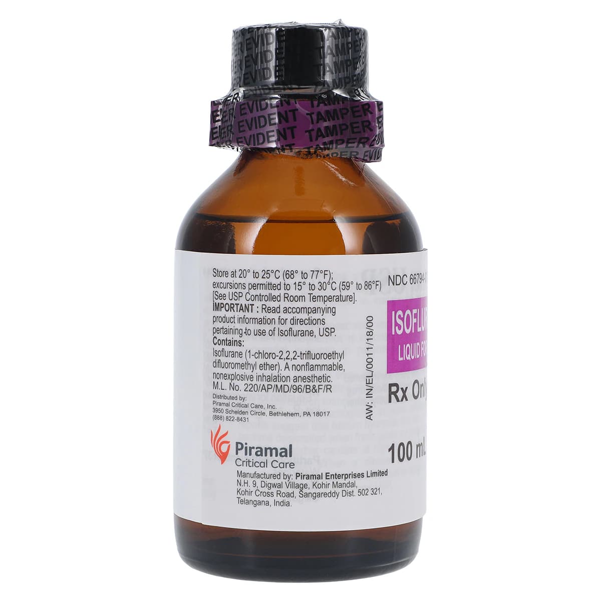 Isoflurane Liquid Inhalation Solution 99.9%, 100 mL Bottle, Piramal Critical Care thumbnail 2