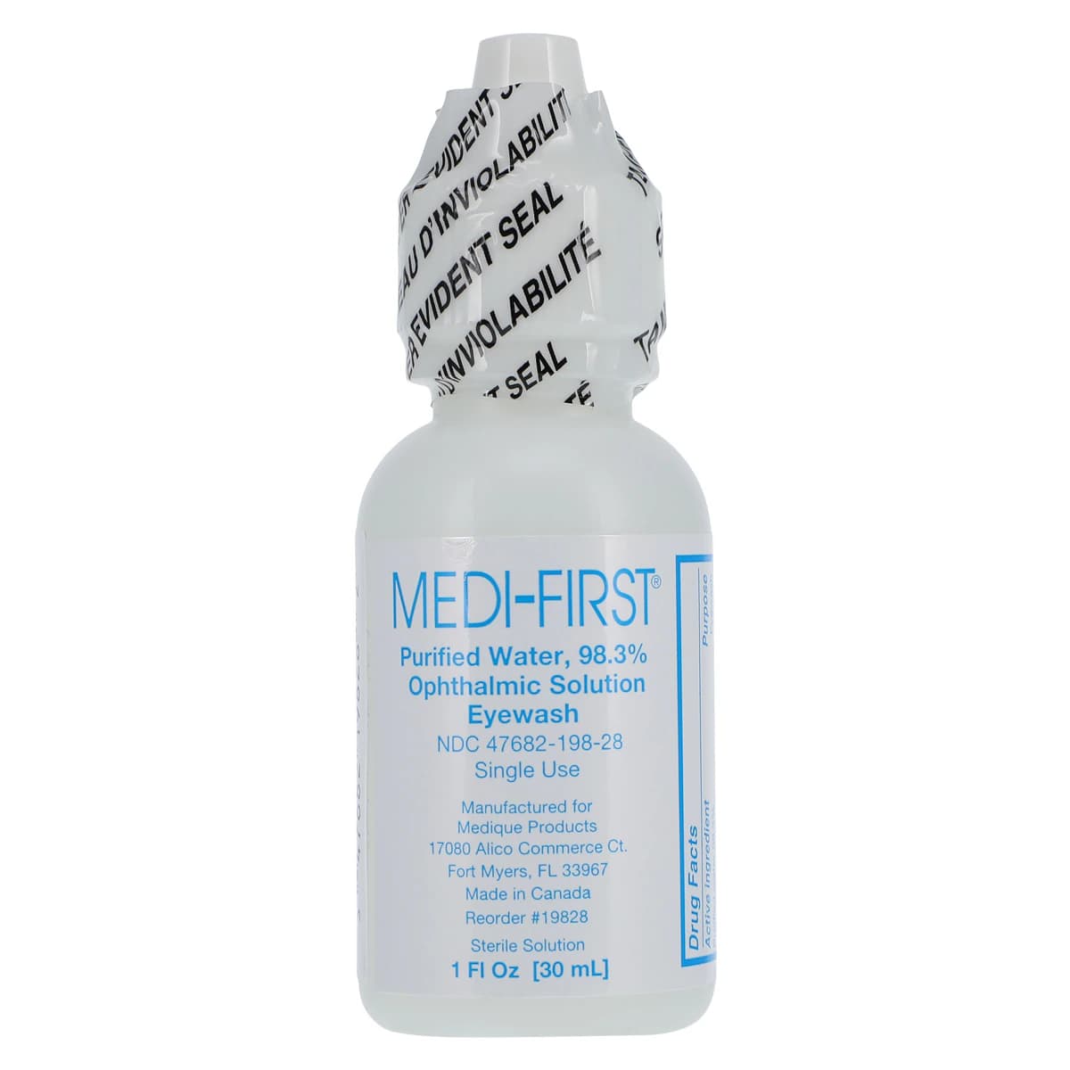 Medi-First Eye Wash Irrigation Solution, 98.3%, 1 oz Bottle with Twist Cap - Eye Wash Irrigation Twist Cap - Image 1
