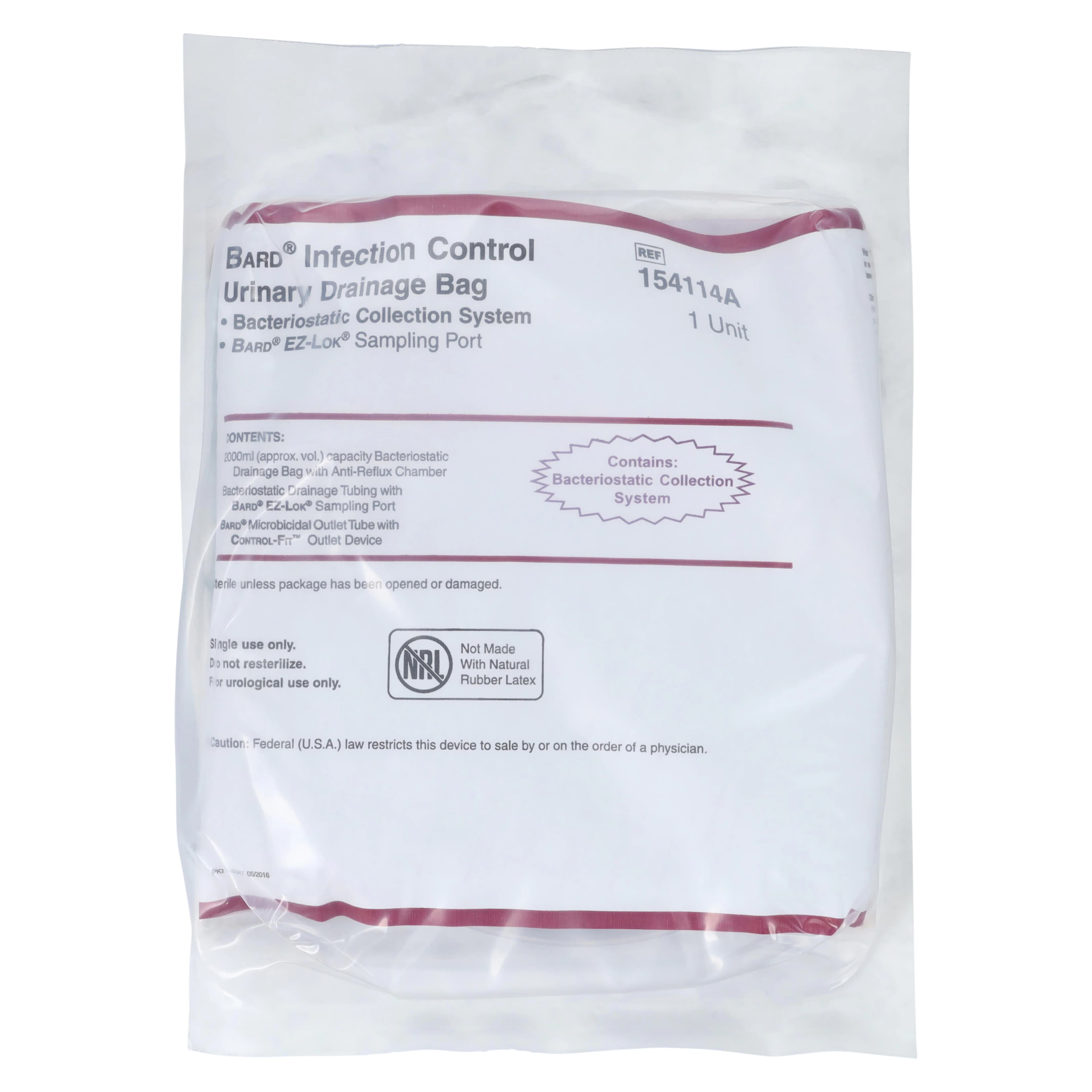 Bard Medical Urinary Drainage Bag, 2000 mL, Disposable, with Anti-Reflux Chamber - Bag Drainage Urine Control - Image 1