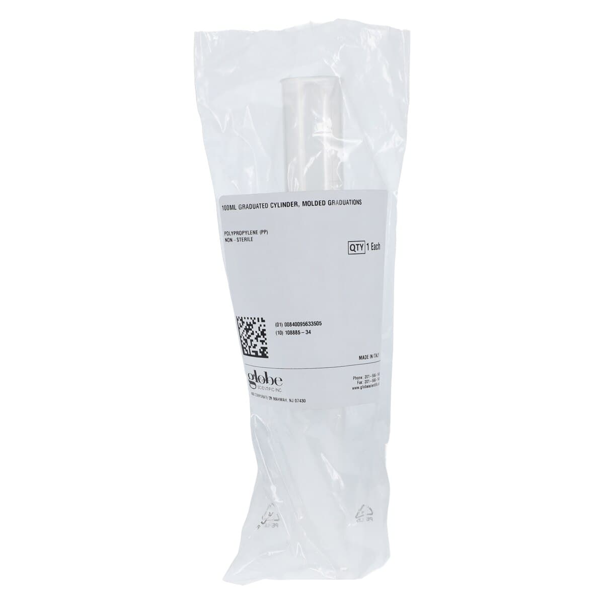 Globe Scientific Graduated Cylinder, Polypropylene, Clear, 100mL, Molded Graduations, Pour Spout thumbnail 3