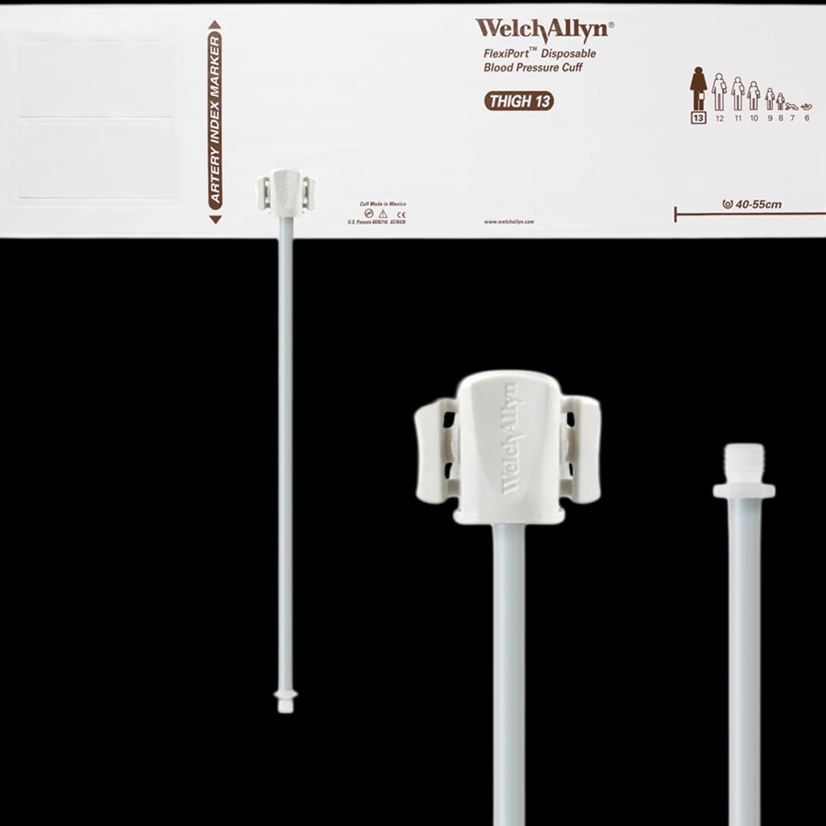 Welch Allyn FlexiPort Blood Pressure Cuff, Thigh, Size 13, White/Brown, Latex-Free, 20/Case - Cuff BP FlexiPort Thigh - Image 1