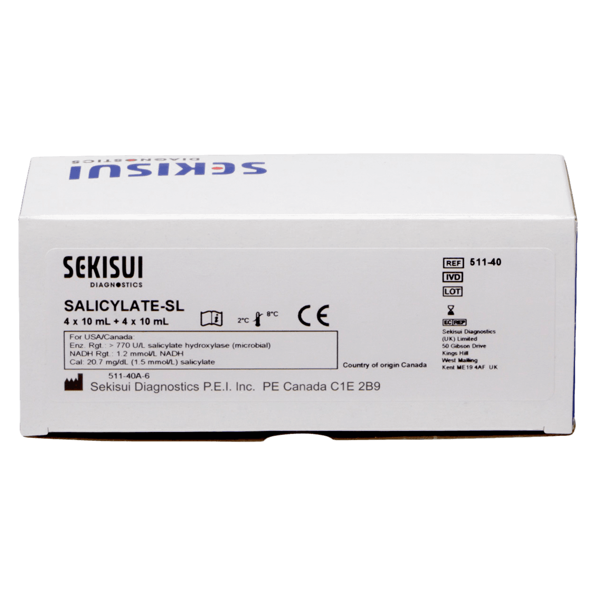 Sekisui Salicylate Test Kit with Reagent and Calibrator, 4x10 mL Reagent / 4x10 mL Calibrator / 1x5 mL, 1 Kit - Kit Salicylate w/ Rgnt&Cal - Image 1