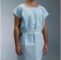 Apex Exam Gown, Fluid Resistant, Waist Tie, IV Sleeve, Unisex/Standard, 30 in x 42 in, Blue, Disposable, 50/Case - Gown Exam Disp TPT Blue M/L - Image 1