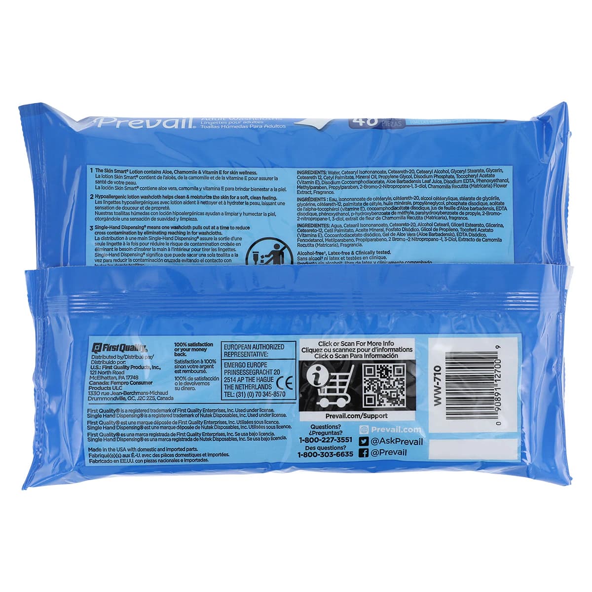 Prevail Scented Disposable Wet Washcloths, Adult, White, 12" x 8", 48/Case thumbnail 2