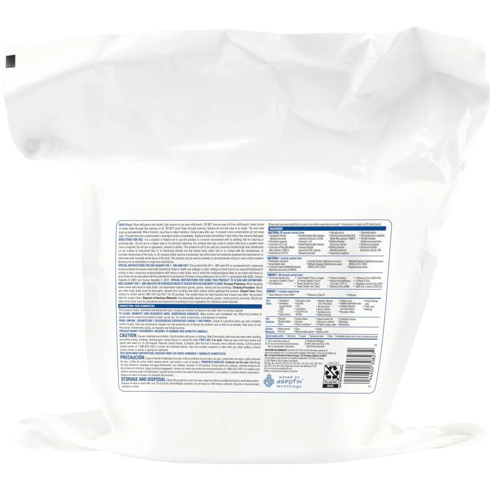 Clorox Healthcare Hydrogen Peroxide Cleaner Disinfectant Wipes Refill, 12" x 11", 185 Wipes per Pack, 2 Packs per Case, EPA 67619-25 - Clorox Healthcare Hydrogen Peroxide Cleaner Disinfectant Wipes Refill Pack of 185 Case of 2 - Image 1
