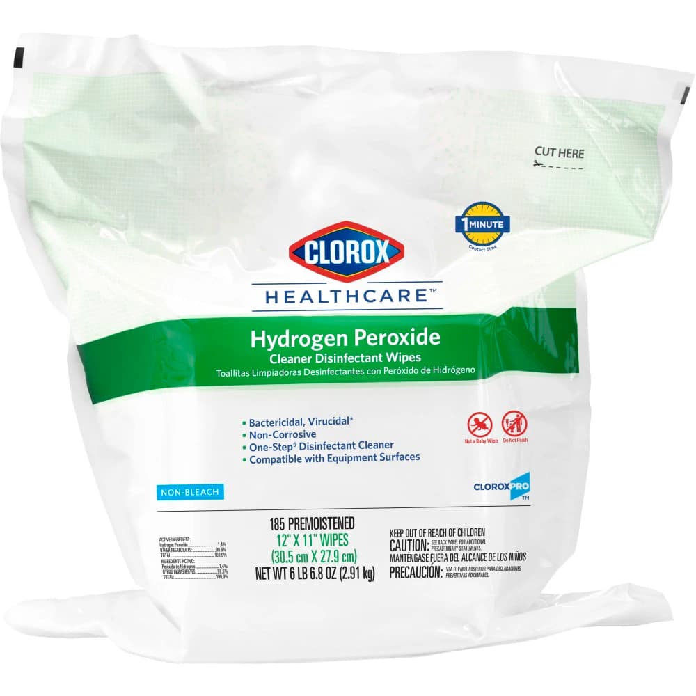 Clorox Healthcare Hydrogen Peroxide Cleaner Disinfectant Wipes Refill, 12" x 11", 185 Wipes per Pack, 2 Packs per Case, EPA 67619-25 thumbnail 3