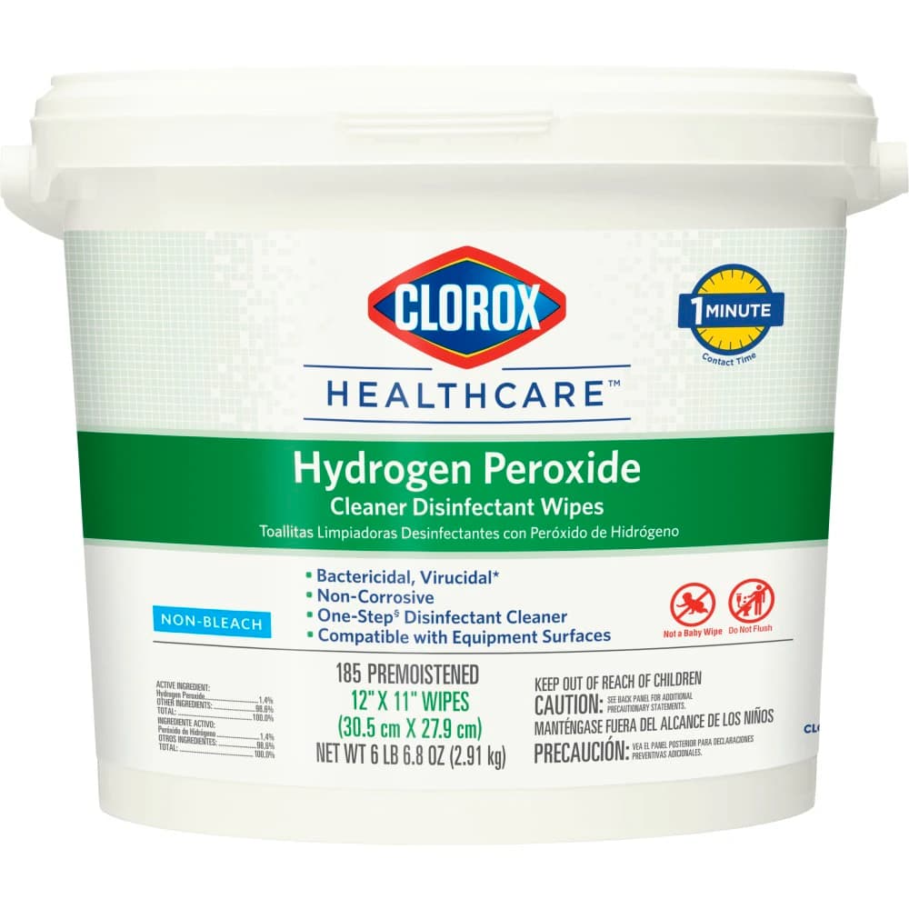 Clorox Healthcare Peroxide Wipes Canister, 12 in x 11 in, 185 Wipes x 2/Case - Clorox Peroxide Wipes Canister - Image 1