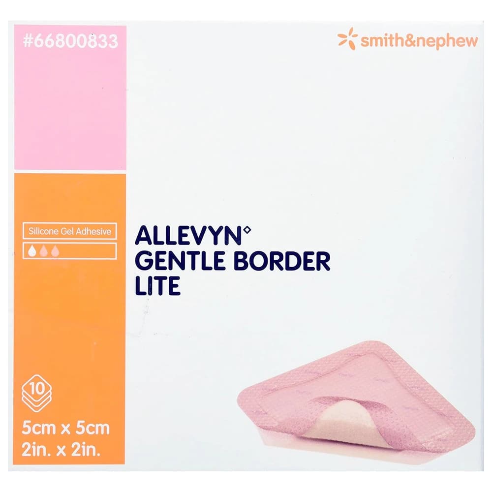 Allevyn Gentle Border Lite Foam Wound Dressing, 2x2", Sterile, Adhesive, Pink, 01KWC87QCG5M9A7MS3WG30NQJP - Dressing Fm Allevyn Gntl Brdr - Image 1
