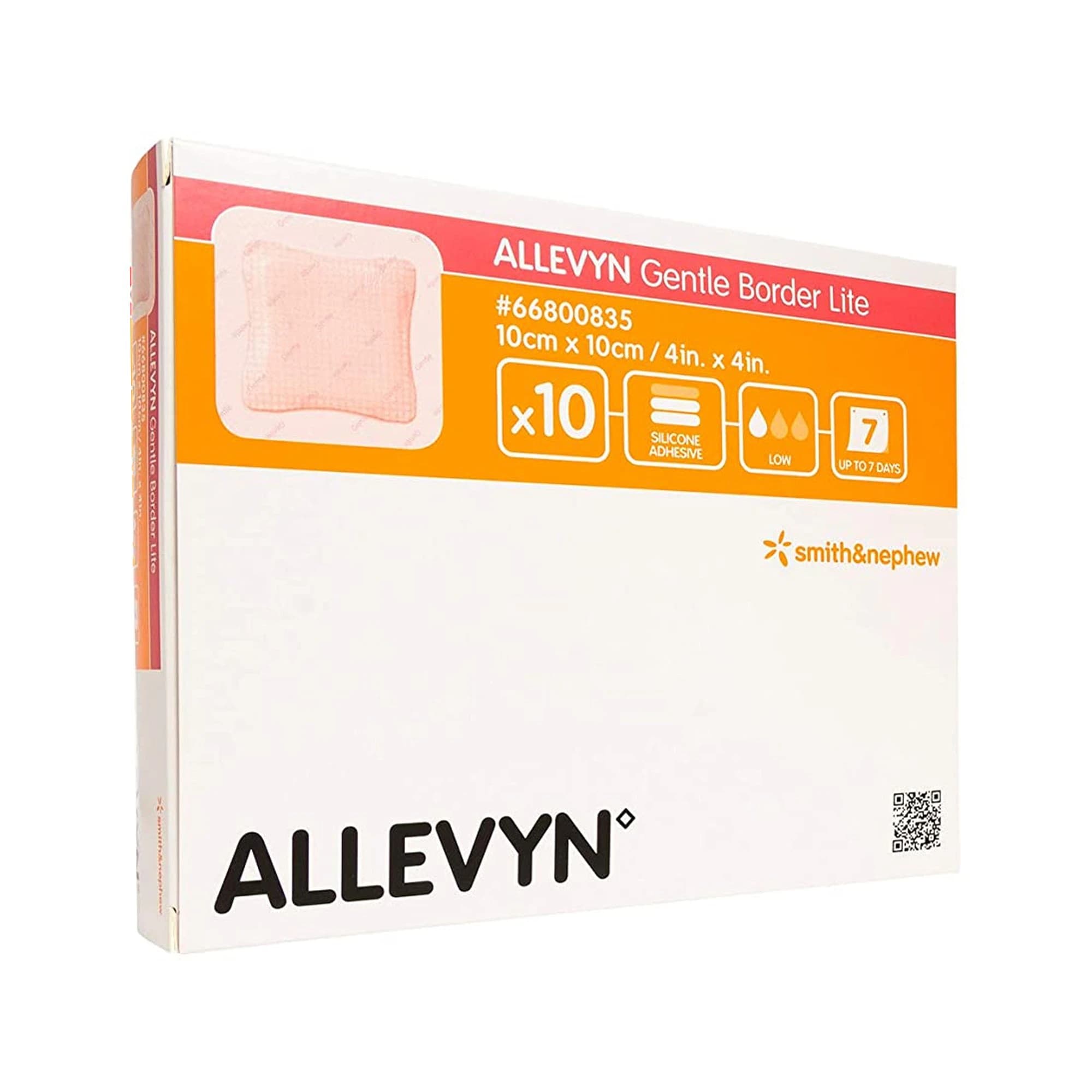 Allevyn Gentle Border Lite Hydrocellular Foam Dressing, 4x4" (10x10 cm), Gentle Adherent Adhesive, Box of 10 - Dressing Fm Allevyn Gntl Brdr - Image 1
